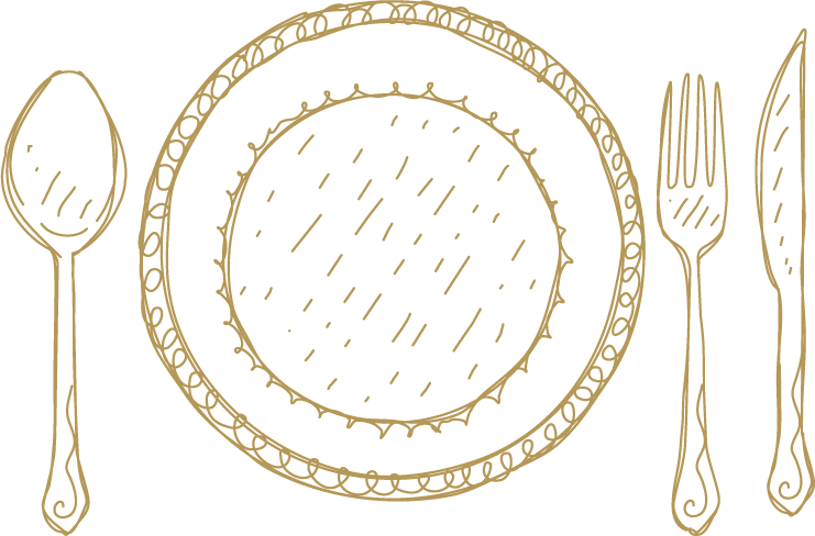 Simple graphic of a plate, fork and knife
